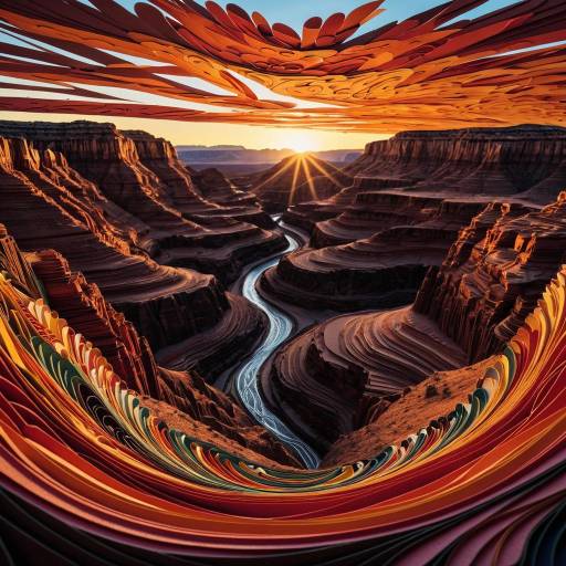 Sunset Over Geometric Desert Canyon with Paper Quilling Effect