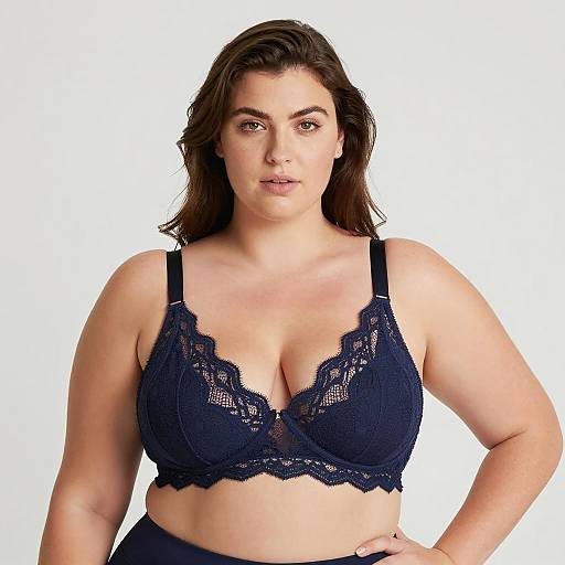 Confident Plus-Sized Woman in Navy Bra