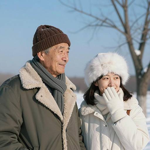 Elderly couple in winter clothing outdoors