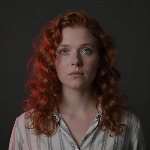 Woman with Curly Red-Lit Hair Portrait