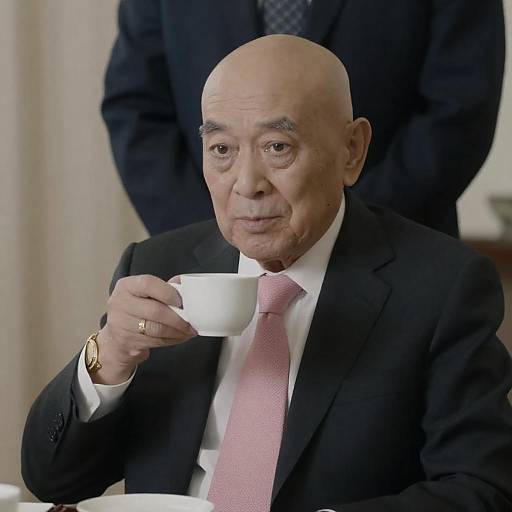Elderly Man Drinking Tea in Formal Attire