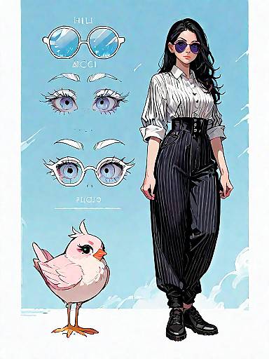 Stylish Woman with Oversized Sunglasses and Pink Bird