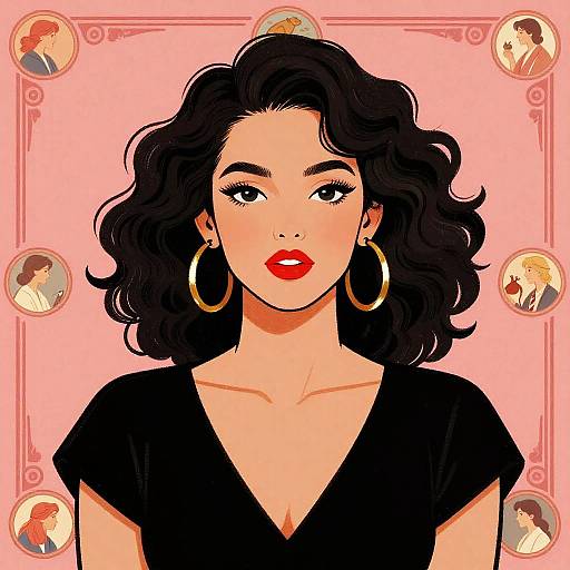 Vintage Woman Portrait with Hoop Earrings