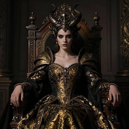 Regal Dark Fantasy Queen in Horned Headdress