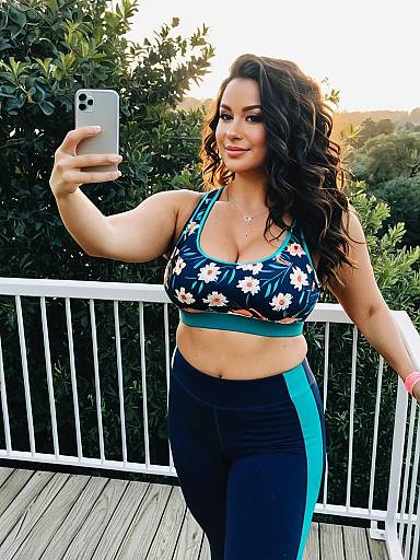 Woman Taking Fitness Selfie on Deck