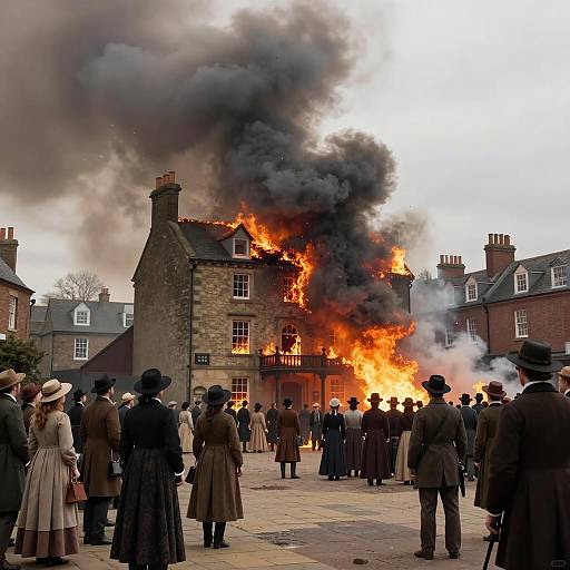 19th Century Crowd Witnessing Historic Fire
