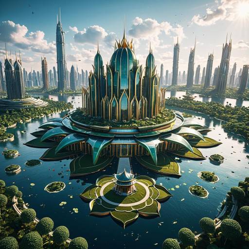 Futuristic Floating Lotus Palace in Sky Island Garden