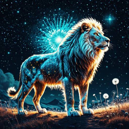 Celestial Lion Under Starry Night Sky Celestial Lion Under Starry Night Sky