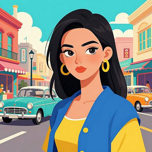 Vibrant Retro Urban Woman Illustration