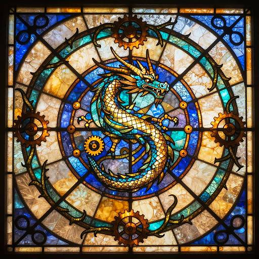 Cyberorganic Biomechanical Dragon Stained Glass