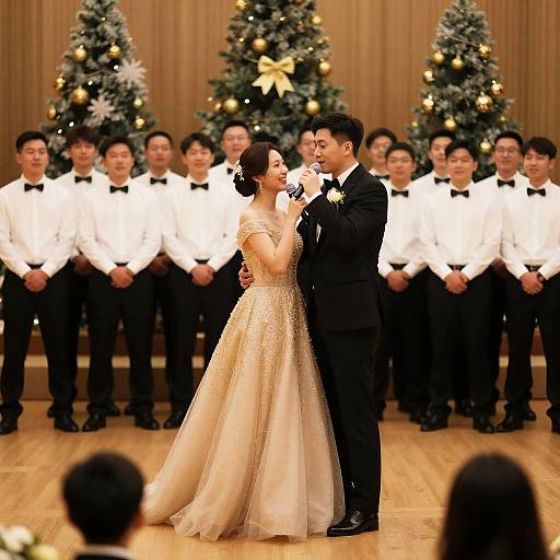Bride and Groom Singing at Wedding with Groomsmen