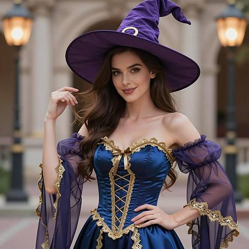 Elegant Woman in Purple Witch Costume