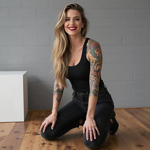 Confident Woman with Colorful Tattoo