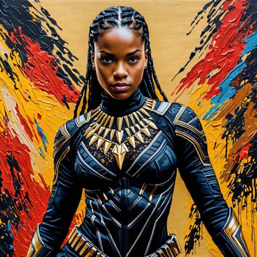 Abstract Oil Painting of Black Panther-Inspired Woman