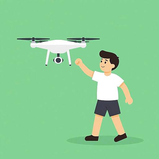 Minimalist Flat Drone Flying Illustration