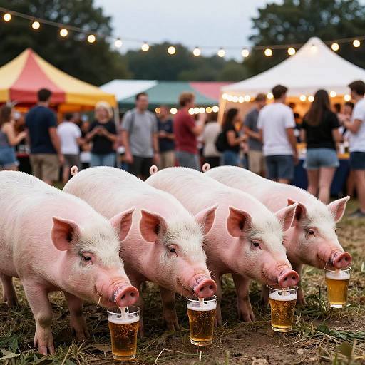 Pigs Enjoying Beer at Festival
