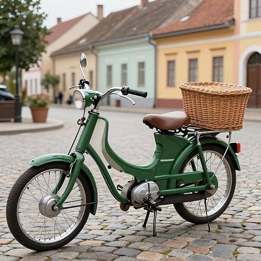 Vintage Forest Green Moped Scene