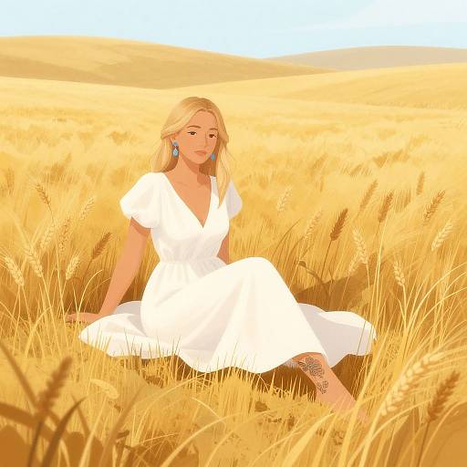 Blonde Woman in Sunlit Wheat Field