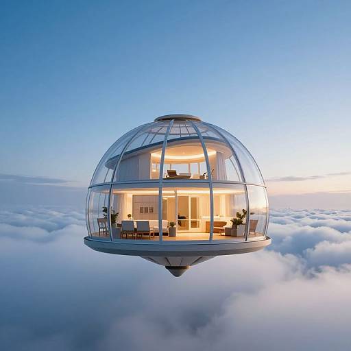 Floating Glass Dome House Above Clouds