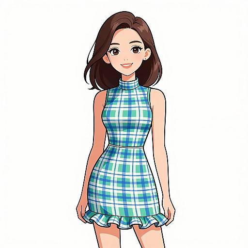 Smiling Woman in Preppy Plaid Dress