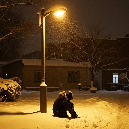 Solitary Figure Beneath Golden Streetlamp