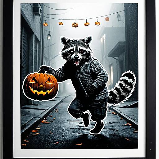 Ghastly Raccoon with Jack-o-Lantern Sticker