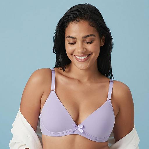 Smiling Woman in Light Purple Bra