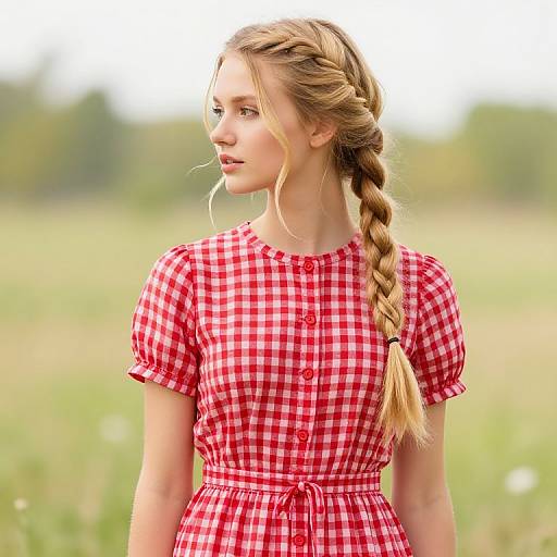 Blonde Girl in Checkered Dress
