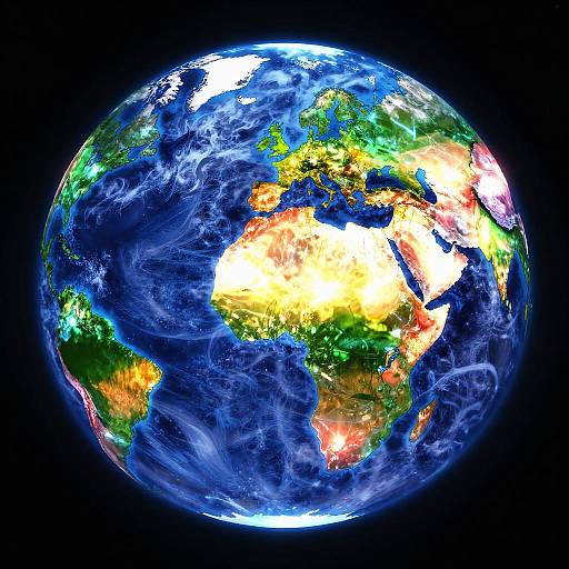 Neon Glowing Earth from Space