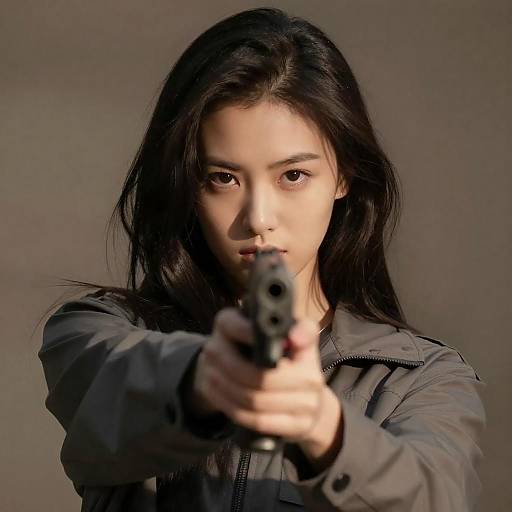 Intense Portrait of Woman with Gun