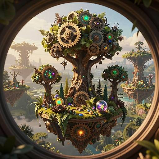 Shamanic Clockwork Rainforest Floating Micro-Island Render