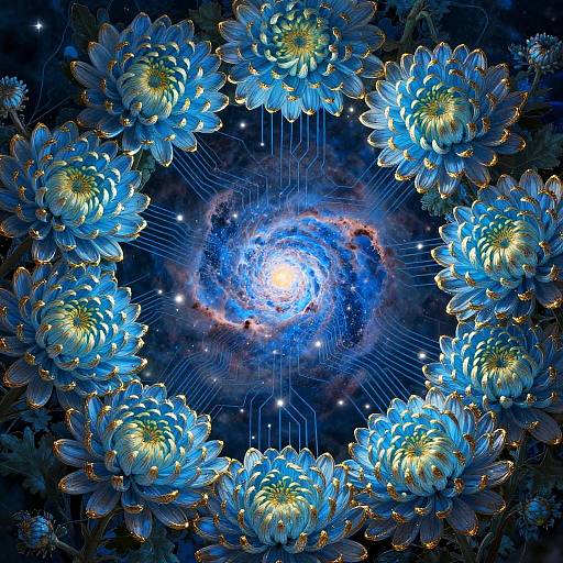 Cerulean Blue Chrysanthemums with Nebula Circuitry