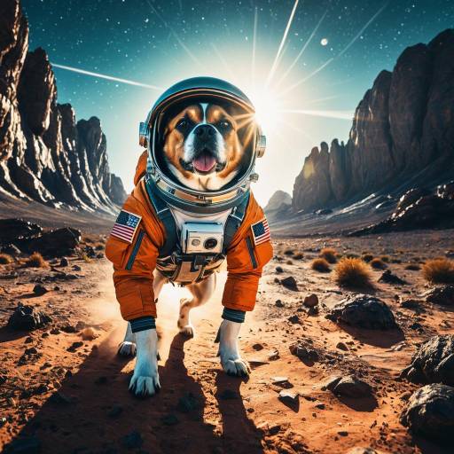 Astronaut Dog in Alien Landscape Adventure