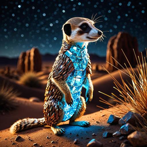 Crystal Faceted Meerkat in Desert Night