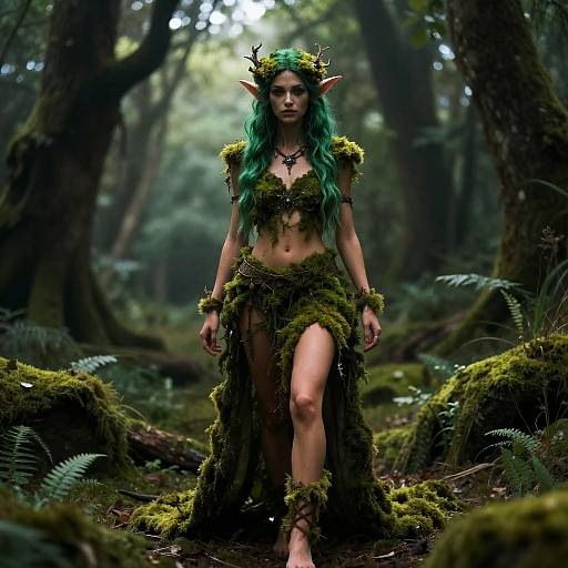 Emerald-Tressed Forest Dryad in Enchanted Realm