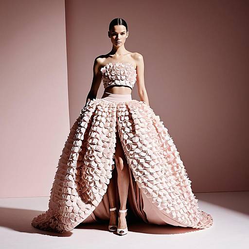 Avant-Garde Couture Two-Piece Gown in Pale Blush Pink