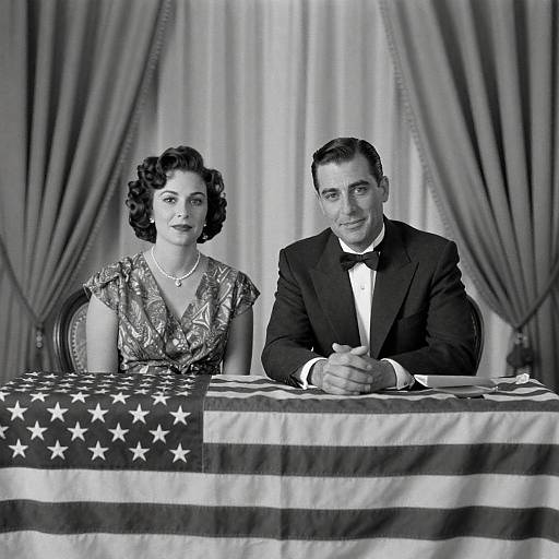 Elegant Couple Behind American Flag