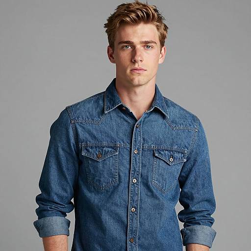 Young Man in Blue Denim Shirt