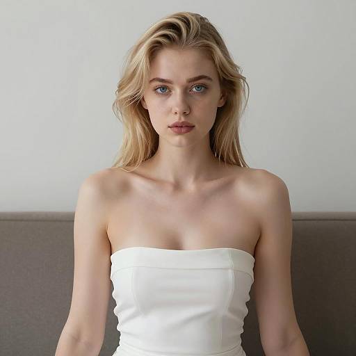 Blonde Beauty in White Dress