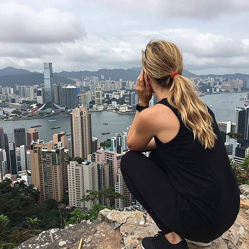 Blonde Woman Overlooking Urban Landscape