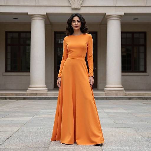 Woman in Long Orange Dress