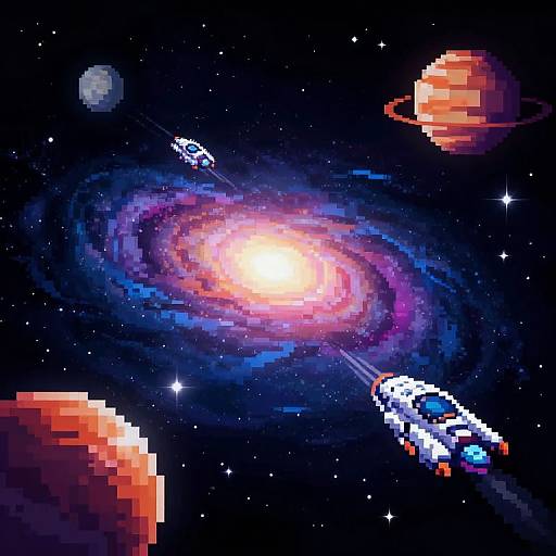 Pixelated Deep Space Galaxy Scene