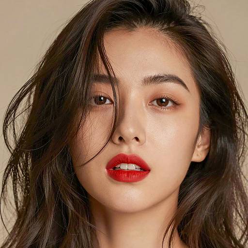 Close-up portrait of woman with red lipstick