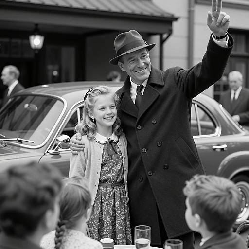 Vintage Photo of Smiling Man and Girl