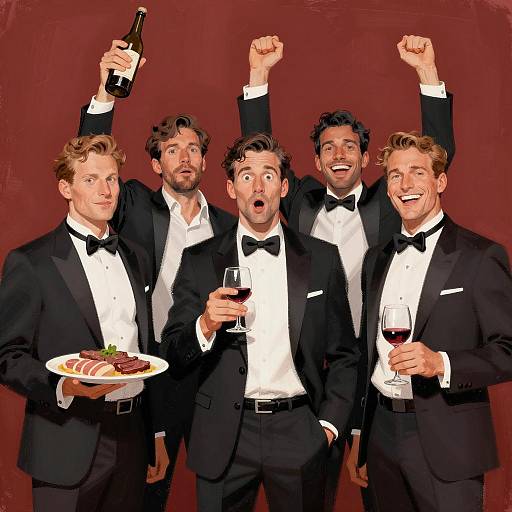 Joyful Celebration of Four Well-Dressed Men