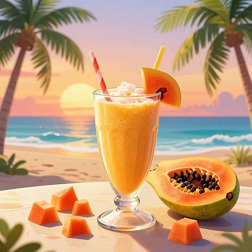 Tropical Papaya Smoothie Sunset Scene