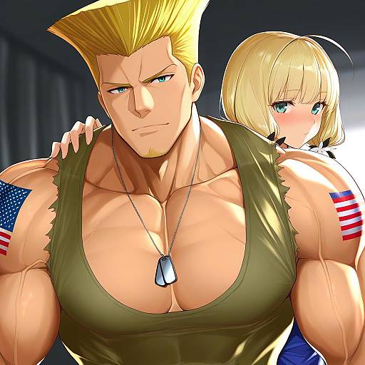 Illustration of Guile, street fighter in the style of Yaman