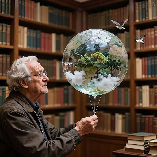 Elderly Scholar with Floating Ecosystem