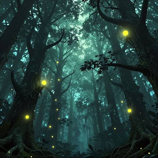 Ethereal Upside-Down Bioluminescent Forest