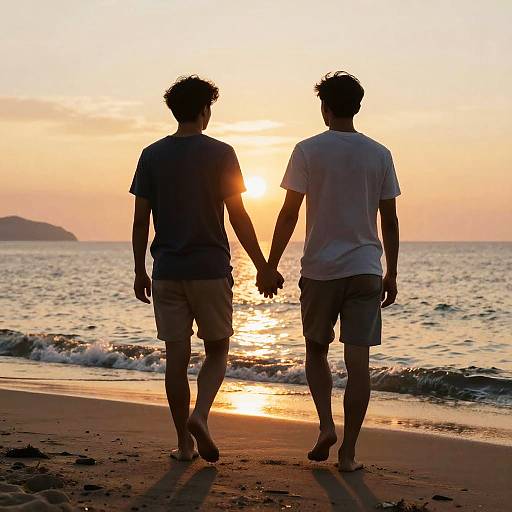 Two Men Silhouetted Walking Into Sunset